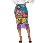 Nuoshang Gonne africane per le donne Vintage Floreale Stampato Matita Midi Fringe Orlo Gonna multicolore S