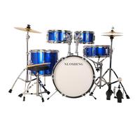 NUOSHENG Set completo di batteria per bambini, 5 pezzi, con piatti in vero ottone con grancassa, Tom-Tom, rullante, piatti, Hi-Tone, bacchette, pedale di base e trono regolabile, set per principianti