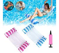 Nuotare Letto Galleggiante Gonfiabile,2 Pezzi Amaca Piscina Reclinabile per Adulti Giochi Estiva Mare Beach Party, Lettino Pieghevole con 1 Pompa (rosso+Blu)
