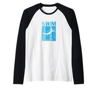Nuoto retrò Stile Vintage Nuoto Maglia con Maniche Raglan