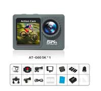 NUOVA Action Camera 5K 4K 60FPS WiFi Anti-shake Doppio schermo 170 ° Grandangolo 30 m Macchina fotografica sportiva impermeabile con telecomando(64G,AT-G60 -B)
