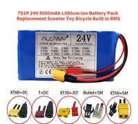Nuova batteria agli ioni di litio 7S1P 24V 8000mAh18650 adatta per scooter, giocattoli e biciclette con BMS e caricabatterie integrati