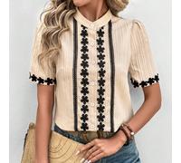 Nuova blusa da ufficio con maniche corte, bordatura a volant, stile color block, per il Capodanno cinese 2025. Texture pesca, stile old money, ideale per la Festa di San Valentino, per donne L,M,S,XLB