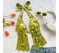 Nuova blusa verde con scollo a goccia, con paillettes, collo a laccio e nodo, adatta per il tè pomeridiano, lo street style, le vacanze, i look a strati e le feste in autunno/inverno L,M,S,XSPianteTes