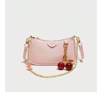 Nuova borsa a bauletto alla moda, classica, in colore tinta unita, in tessuto PU impermeabile, con tracolla monospalla, decorata con catena in metallo a forma di fragola, elegante borsa a mano, adatta