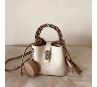 Nuova borsa a secchiello di moda per donna, realizzata in tessuto PU impermeabile, con design di apertura e chiusura a fibbia a chiodo, borsa a trama, tracolla lunga regolabile, elegante e semplice, p