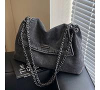 Nuova borsa a tracolla casual di moda per donna in denim di colore solido con catena metallica sul risvolto Colore unicoDenim