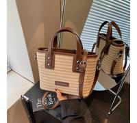 Nuova borsa in paglia intrecciata casual e alla moda con decorazioni a lettere - Una versatile borsa da spiaggia estiva con tracolla regolabile e rimovibile quadriPoliestere