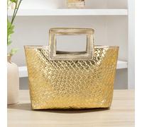 Nuova borsa intrecciata stile europeo, borsa da viaggio, borsa portatile di moda per lo stoccaggio, borsa da sera, borsa a mano intrecciata in oro, mini borsa a mano, essenziale per serate, matrimoni 