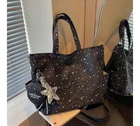 Nuova borsa tote in tela Y2K dolce e cool con pentagramma 3D e frammenti di stelle per donne, borsa a tracolla e a spalla di grande capacità con tasche laterali, portamonete staccabile e ciondolo a fo