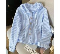 Nuova Camicia con Cappuccio Oversize a Righe Blu con Protezione Solare per Taglie Forti 0XL,1XL,2XL,3XL,4XL,5XLGeometrico,A strisceTessuto