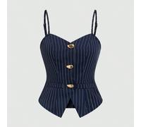 Nuova canottiera con scollo a V e bottoni a goccia d'acqua, stile versatile da pendolare, canottiera da donna hot girl L,M,S,XLA strisceTessuto intrecciato