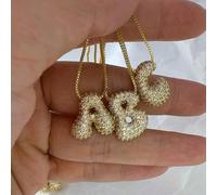 Nuova collana a bolla incastonata di 26 lettere micro in stile europeo e americano, classico in rame placcato in oro 18K con decorazione in oro L,M,S,H,A,T,O,X,B,C,D,E,F,G,I,J,K,N,P,Q,R,U,V,W,Y,ZRame