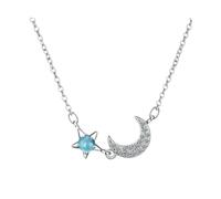 Nuova collana corta con catena a clavicola a forma di luna e zirconi blu for donna in argento 925