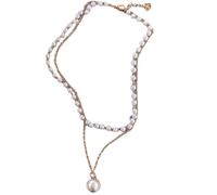 Nuova collana di cerimonia nuziale della sposa di stile coreano retrò Collana di perle a catena in lega di perle Ciondolo di perle in lega a doppio stratoMolto bello e alla moda.