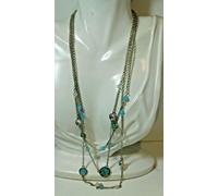 NUOVA Collana In Argento Con Perline Di Strass Blu Turchese A 3 Fili B9.4