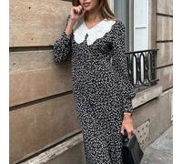 Nuova Collezione Autunno e Inverno: Abito lungo con maniche lunghe e motivo floreale, con colletto in pizzo, che emana un romanticismo retrò elegante L,M,S,XLStampa CasualeTessuto intrecciato