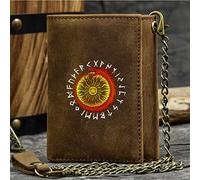 Nuova del portafoglio trifold di novità maschile, un unico simbolo vichingo di grande capacità di carta di credito Porta della carta di credito, vera pelle Western rodeo ID da viaggio corto a catena