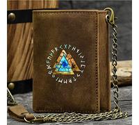 Nuova del portafoglio trifold di novità maschile, unico simbolo vichingo di grande capacità Porta della carta di credito di grande capacità, vera pelle Western rodeo ID viaggio corto borse a catena