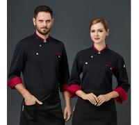 Nuova divisa da chef su misura a blocchi di colore con fibbie diagonali doppie, modello di moda nero, unisex a maniche lunghe, adatta per l'autunno/inverno, di alta qualità per hotel, ristoranti occid