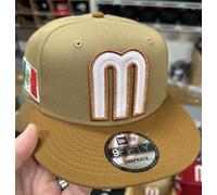 Nuova Era Mexico Baseball M Flag Snapback Hat 9Fifty Big Logo Rosa Khaki Marrone