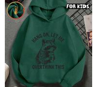 Nuova felpa con cappuccio oversize in pile per bambini, autunno/inverno, stampa di procione, slogan umoristico "Aspetta, mi metto a pensarci", casual e versatile, tessuto spesso, stile college casual,