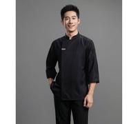 Nuova giacca da chef a maniche lunghe da uomo con colletto alla coreana, di colore unito, di alta qualità L,M,S,XL,XS,XXLColore unicoTessuto intrecciato
