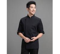 Nuova giacca da chef a maniche lunghe da uomo, di colore unito, con schiena traspirante, colletto alla coreana, di alta qualità L,M,S,XL,XS,XXLColore unicoTessuto intrecciato