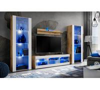 NUOVA komodee Tivoli Set Grande Parete Attrezzata, Rovero, Bianco, Nero, LED