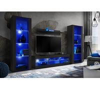 NUOVA komodee Tivoli Set Grande Parete Attrezzata, Rovero, Bianco, Nero, LED