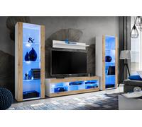 NUOVA komodee Tivoli Set Grande Parete Attrezzata, Rovero, Bianco, Nero, LED