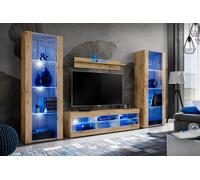 NUOVA komodee Tivoli Set Grande Parete Attrezzata, Rovero, Bianco, Nero, LED