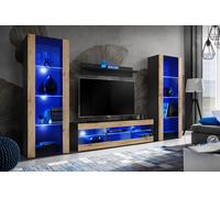 NUOVA komodee Tivoli Set Grande Parete Attrezzata, Rovero, Bianco, Nero, LED