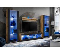 NUOVA komodee Tivoli Set Grande Parete Attrezzata, Rovero, Bianco, Nero, LED