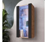 Komodee Tivoli Vertical 100 Vetrina Sospesa, Rovere Wotan/Nero, Illuminazione LED Blu, Larghezza 50 cm x Altezza 100 cm x Profondità 29 cm, Per Soggiorno, Sala Da Pranzo