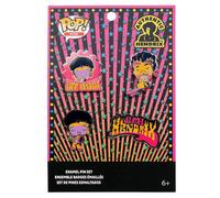 Nuova licenza Funko Jimi Hendrix Flaming Guitars Confezione da 4 spille smaltate