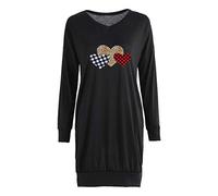 Nuova maglietta a maniche lunghe con tre cuori d'amore scollo a V tasche divise camicia a righe da donna, Nero , XL