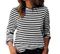 Nuova maglietta da donna con scollo rotondo, maniche lunghe, maglia larga e maglione a righe sexy, Nero , L