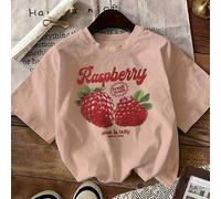 Nuova maglietta estiva da donna, in cotone, stile casual, scollo tondo, manica corta, con grafica con stampa a slogan e lampone, dal sapore dolce L,M,S,XLFumetto,Lettere,Frutta & verdura,slogan,Stampa