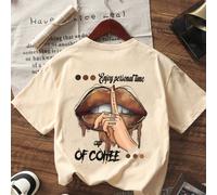 Nuova maglietta estiva semplice e alla moda, con stampa della mano che fa il gesto del caffè americano, scollo rotondo, maniche corte, casual e versatile per le donne L,M,S,XL,XS,XXLRitratto,Grafico,L