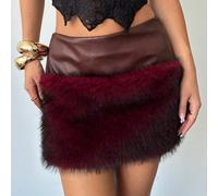 Nuova minigonna a vita ultra bassa per donna, outfit sexy retrò per festival musicali, stile Y2K, minigonna in pelle scamosciata sintetica lavata con inserti in pelliccia sintetica L,M,S,XL,XS,XXL,XXS