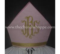 Nuova Mitra Rosa Con Ricamo IHS, Mitra, Mitra Del Vescovo, Nuova