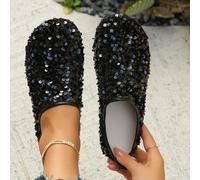 Nuova moda per il commercio elettronico transfrontaliero, scarpe piatte con paillettes e retro semi-aperto, taglie europee 36-43, disponibili in nero, rosa, arcobaleno, grigio, adatte per uso quotidia