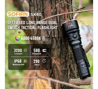 NUOVA SOFIRN SK40 3200lm Torcia tattica 580m Potente luminoso SFT70 LED IP68 Torcia impermeabile con doppio interruttore