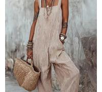 Nuova tuta intera in lino a righe verticali rosse e bianche, outfit rilassato stile vacanza, tessuto in lino comodo e delicato sulla pelle, adatto per vacanze al mare/esplorazione urbana, stile tuta i