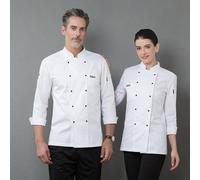 Nuova uniforme da chef bianca alla moda, unisex, a maniche lunghe, adatta per l'autunno/inverno, per hotel di alta gamma, ristoranti occidentali, caffè, panetterie, negozi di fiori. Comoda, traspirant