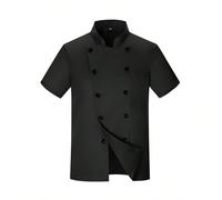 Nuova uniforme da chef unisex a maniche corte, con colletto alla coreana, doppio petto, decorazione e tessuto traspirante L,M,S,XL,XS,XXLColore unicoTessuto intrecciato
