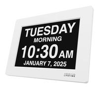 [Nuova Versione] Day Clock - Orologio Sveglia Digitale Extra Large per Bambini, Anziani e Pazienti Affetti da Demenza Senile con Problemi alla Vista, con 5 Allarmi Programmabili (Bianca)