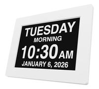 [Nuova Versione] Day Clock - Orologio Sveglia Digitale Extra Large per Bambini, Anziani e Pazienti Affetti da Demenza Senile con Problemi alla Vista, con 5 Allarmi Programmabili (Bianca)