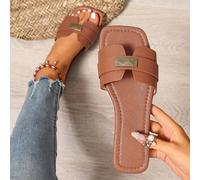 Nuove ciabatte da donna stile primavera/estate del marchio H, sandali casual con cinturino slip-on stile romano, comodi sandali slip-on mulo in nero, beige, marrone, piatti, goffrati, stile elegante f